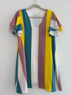 Caramela Light Blue & White Striped V-Neck Tunic Top